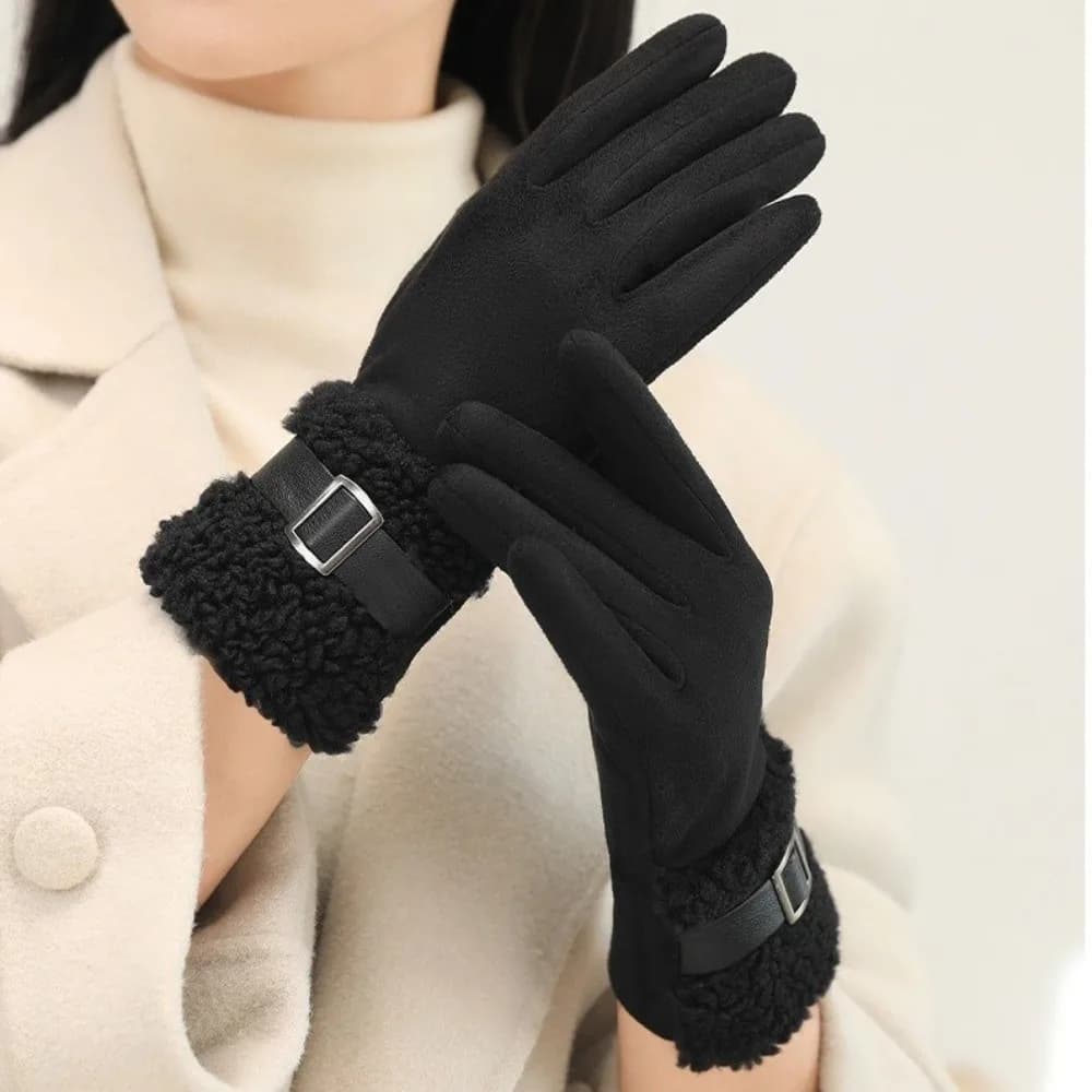 Fashion Fleece Winter Women's Gloves Windproof Thickened Women Suede Gloves Warm Full Finger Cycling Mittens Mom