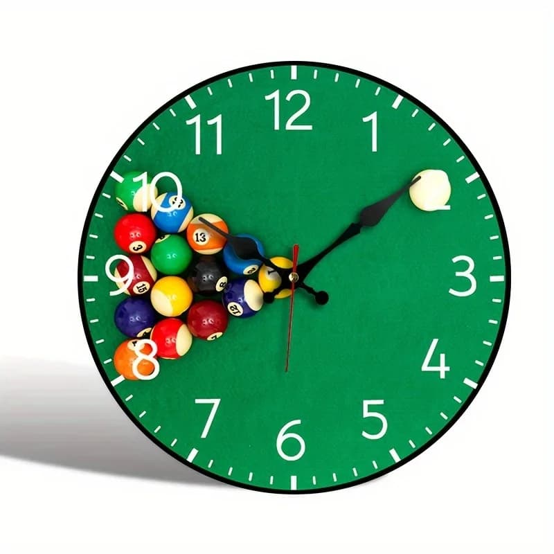Orologio da Parete in Legno Silenzioso Ispirato al Biliardo - Funzionamento a Batteria, Perfetto per Camera da Letto, Soggiorno, Ufficio o Cucina