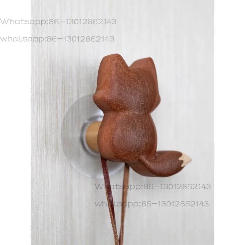 Gancio creativo in legno massello a forma di simpatica volpe, senza foratura, decorazione da parete a cartone animato per appendere vestiti e borse.