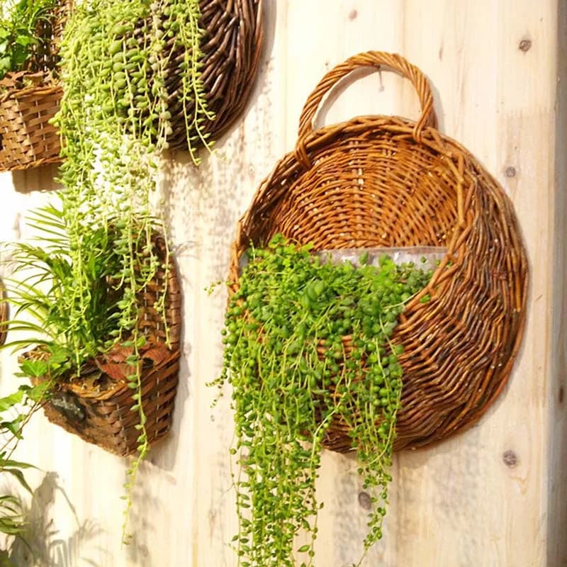 Craft Planter in Vimini and Rattan from Hanging to Wall, Vimini and Rattan basket for Copper Plants, Garden Jar, Wall Planter