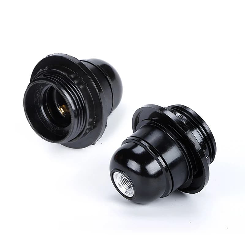 Portalampada E27 Autobloccante in Bachelite Nera, Base per Lampadina LED E14, Supporto per Lampada da Terra o da Tavolo