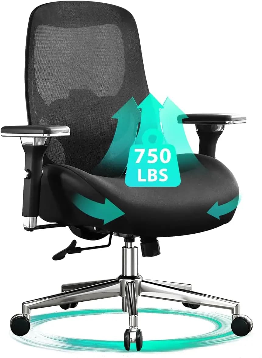 Sedia da Ufficio Grande e Robusta da 750 libbre, con Cuscino Ampio e Spesso, Rete Ergonomica, Braccioli 4D, Supporto Lombare Regolabile