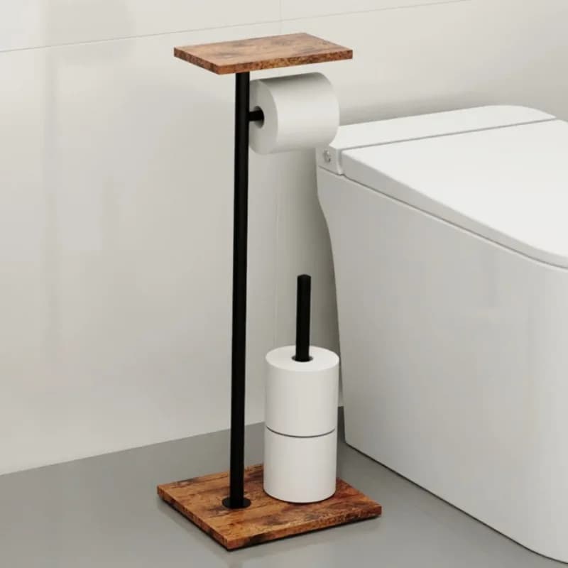 Portarotolo da Terra per Bagno, Porta Carta Igienica Multifunzionale, Elegante Porta Tovaglioli in Legno, Accessori per il Bagno