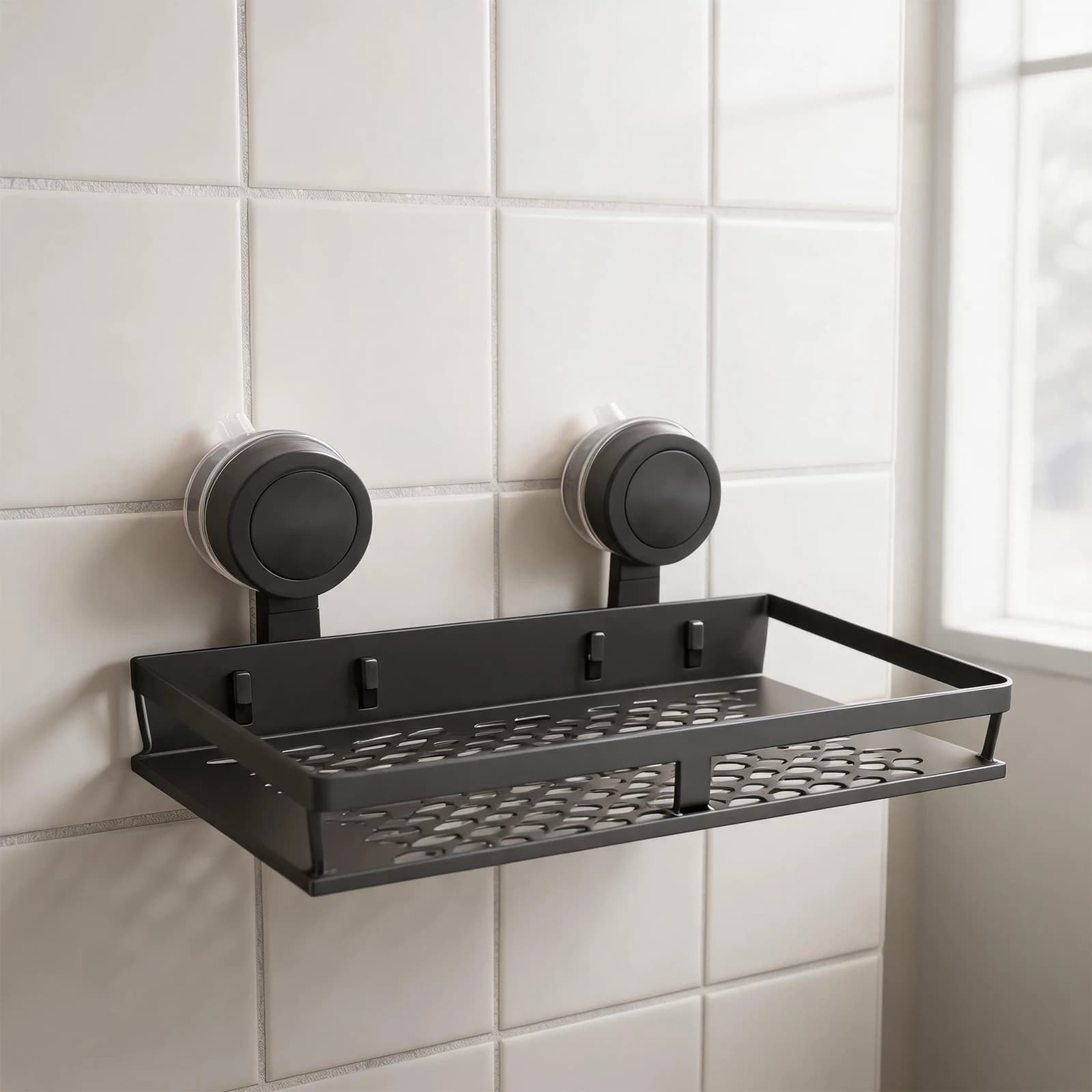 Grey Shower Shelf Shower Shelf Towel Bar Multiple Drainage Holes Repositionable Design Efficient Water Drainage