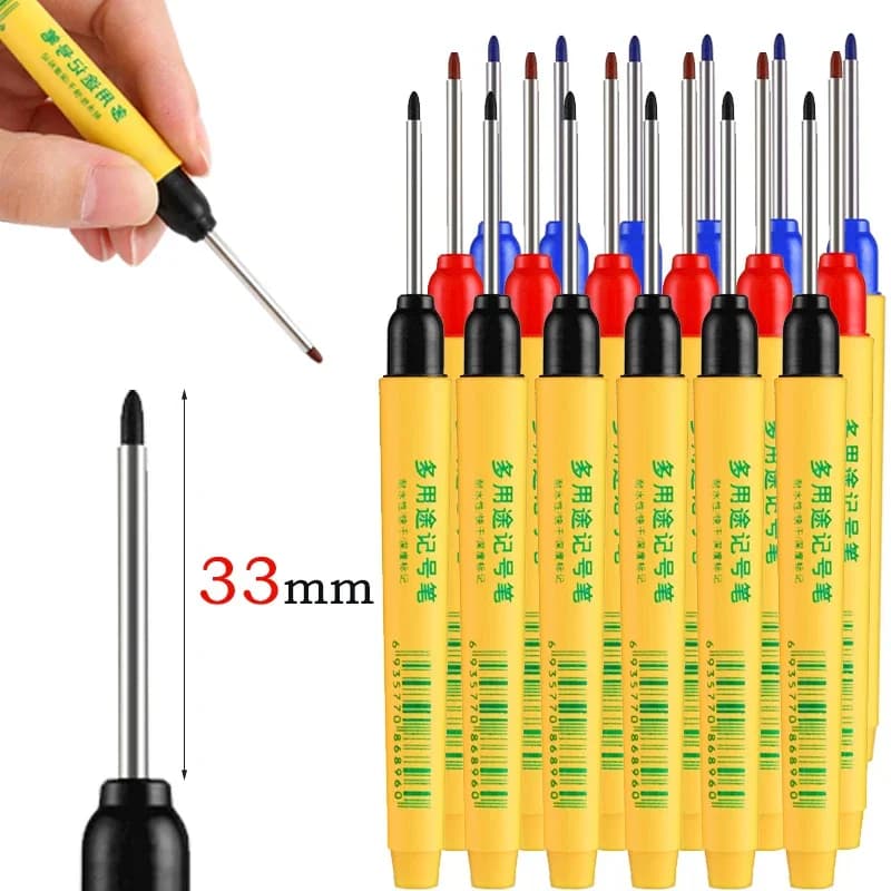 6 pz/set 33mm Rosso/Blu/Nero Penna per marcatura a testa lunga Decorazione per la lavorazione del legno Foro profondo Penna impermeabile Strumento di marcatura multiuso