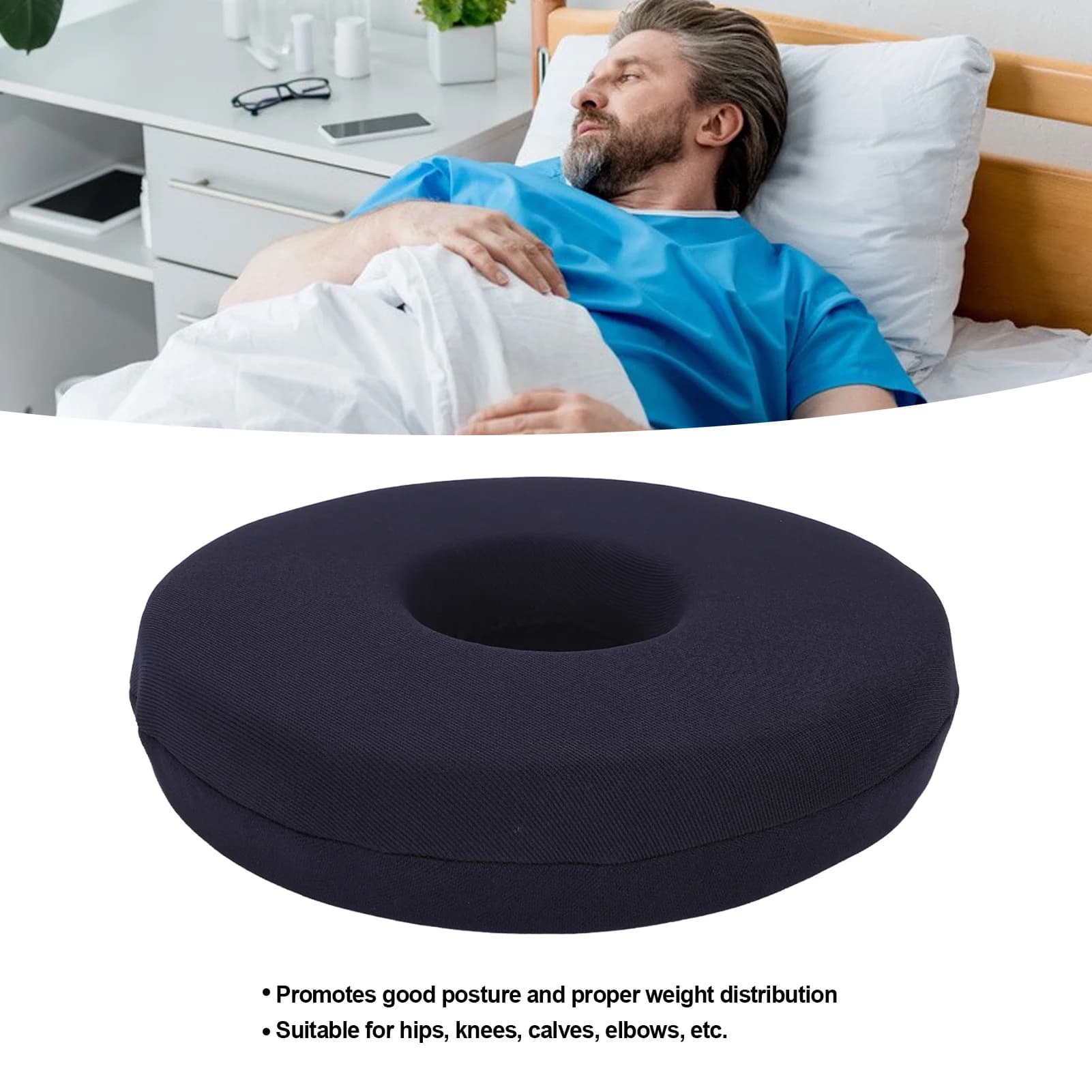 Cuscino Ergonomico a Ciambella Multifunzionale in Spugna per Sedia e Auto, Nero, 25cm