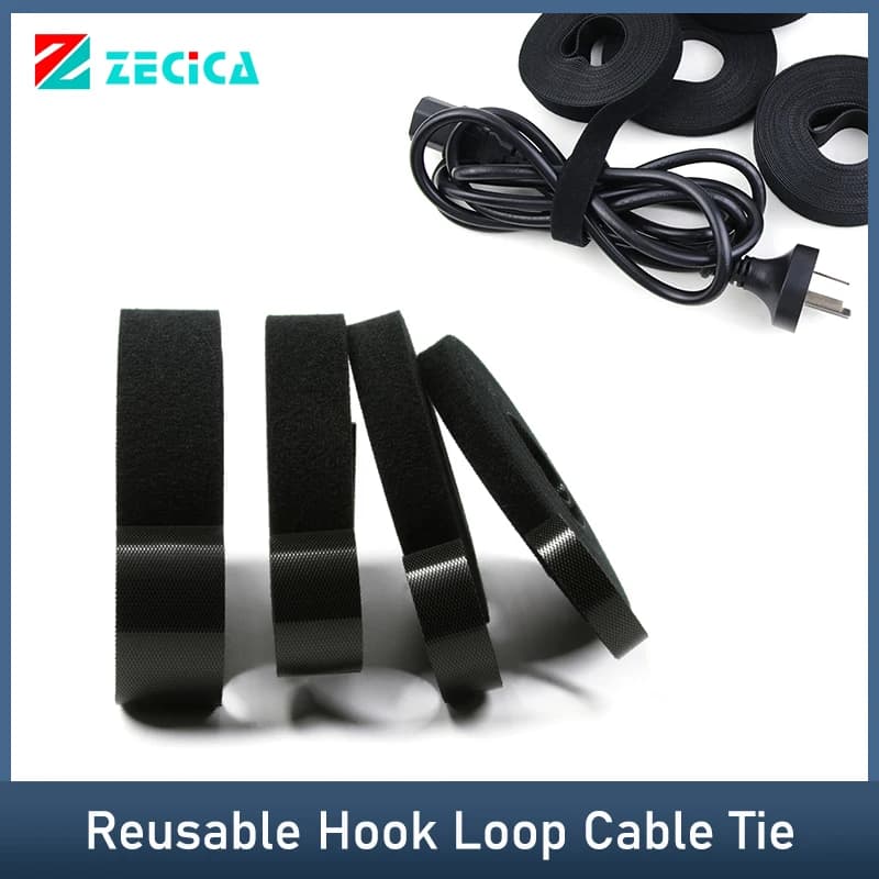 Fascette per cavi nere Elementi di fissaggio riutilizzabili con gancio Larghezza 10 15 20 25mm Nastro di fissaggio per organizzatore di cavi con clip per cinturino in nylon autoadesivo