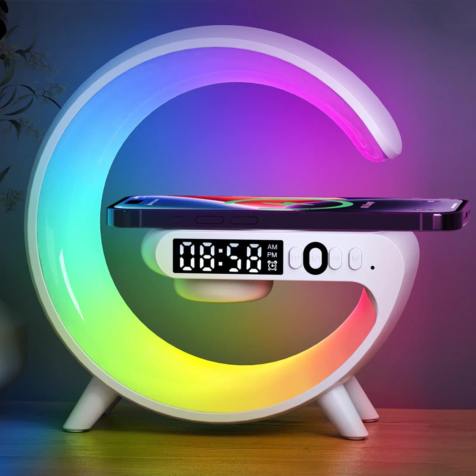 Multifunction Wireless Charger Support for TF RGB Speaker Night Light 15 W Quick Charging Station for iPhone Samsung Xiaomi Huawei