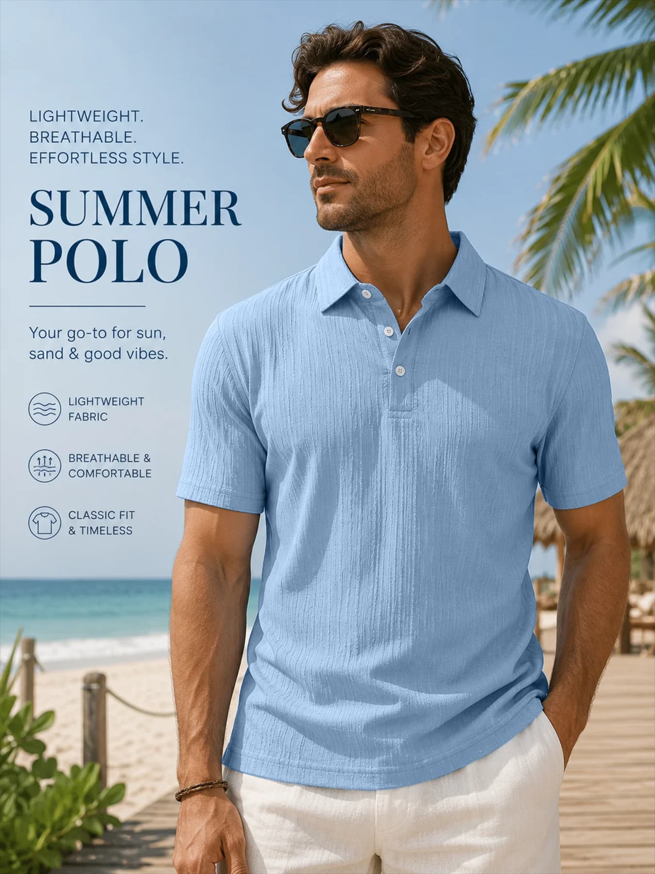Polo estiva da uomo, casual, a maniche corte, testurizzata, traspirante, leggera, morbida, elasticizzata, per golf, spiaggia, moda, top polo f