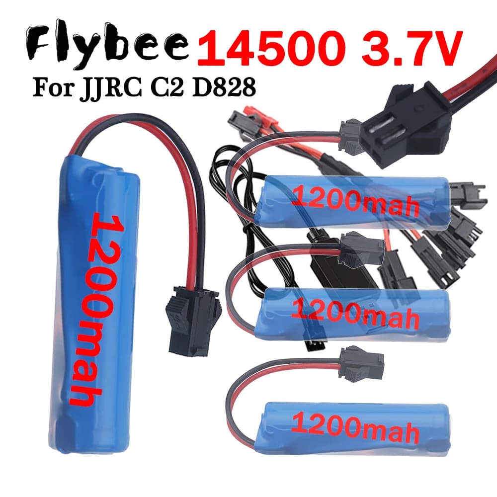 Batteria Ricaricabile 3.7V C2 per Auto, Adatta per Giocattoli Telecomandati C2 D828, Batteria 3.7V 1200mAh 14500 con Caricatore USB
