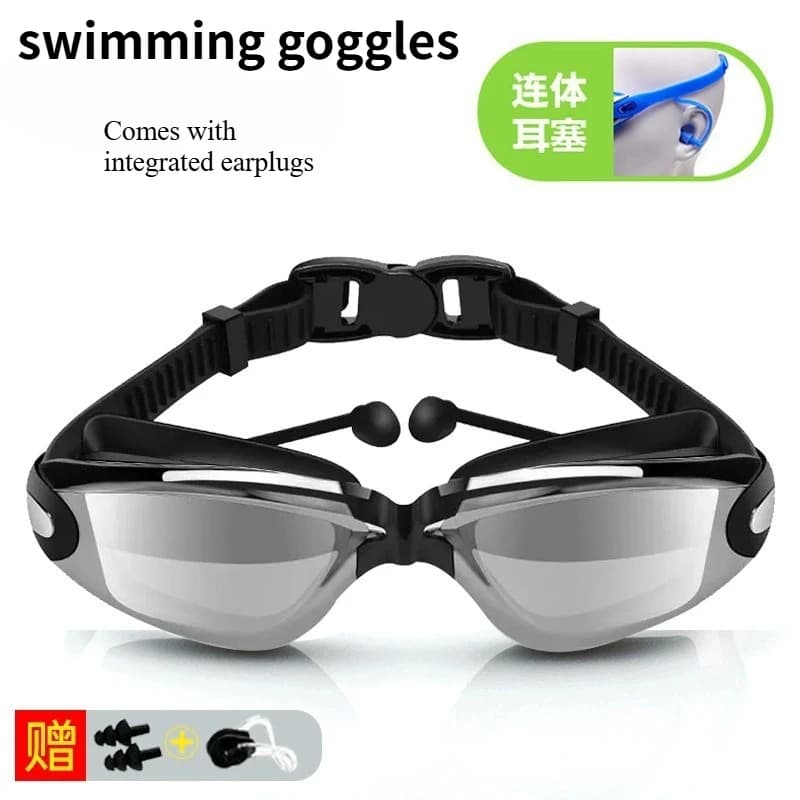 Swimwear, handy single-piece ear plugs electroplated high definition anti-fog, universal glasses for outdoor swimming for adults
