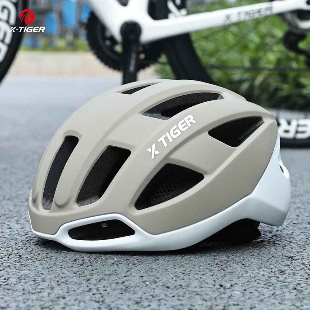 X-TIGER road cycling helmet with LED light and anti-insect mesh, light bicycle helmet, adjustable MTB bike helmet for adults from 58–61 cm