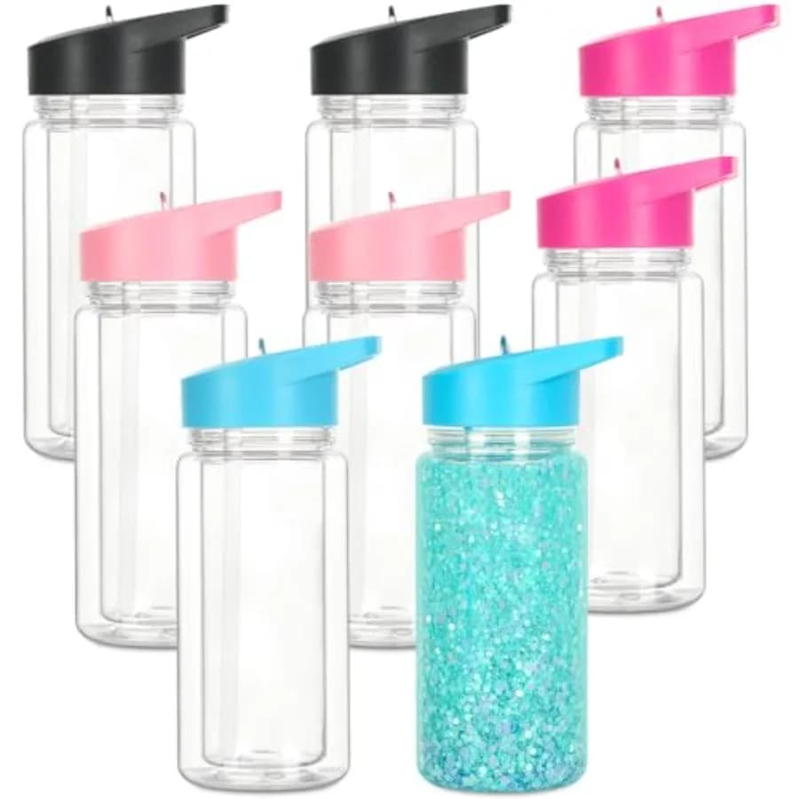 Set di 8 Borracce Sportive a Doppia Parete da 10 Oz con Effetto Globo di Neve, Foro Pre-Forato e Tappo Anti-Perdita