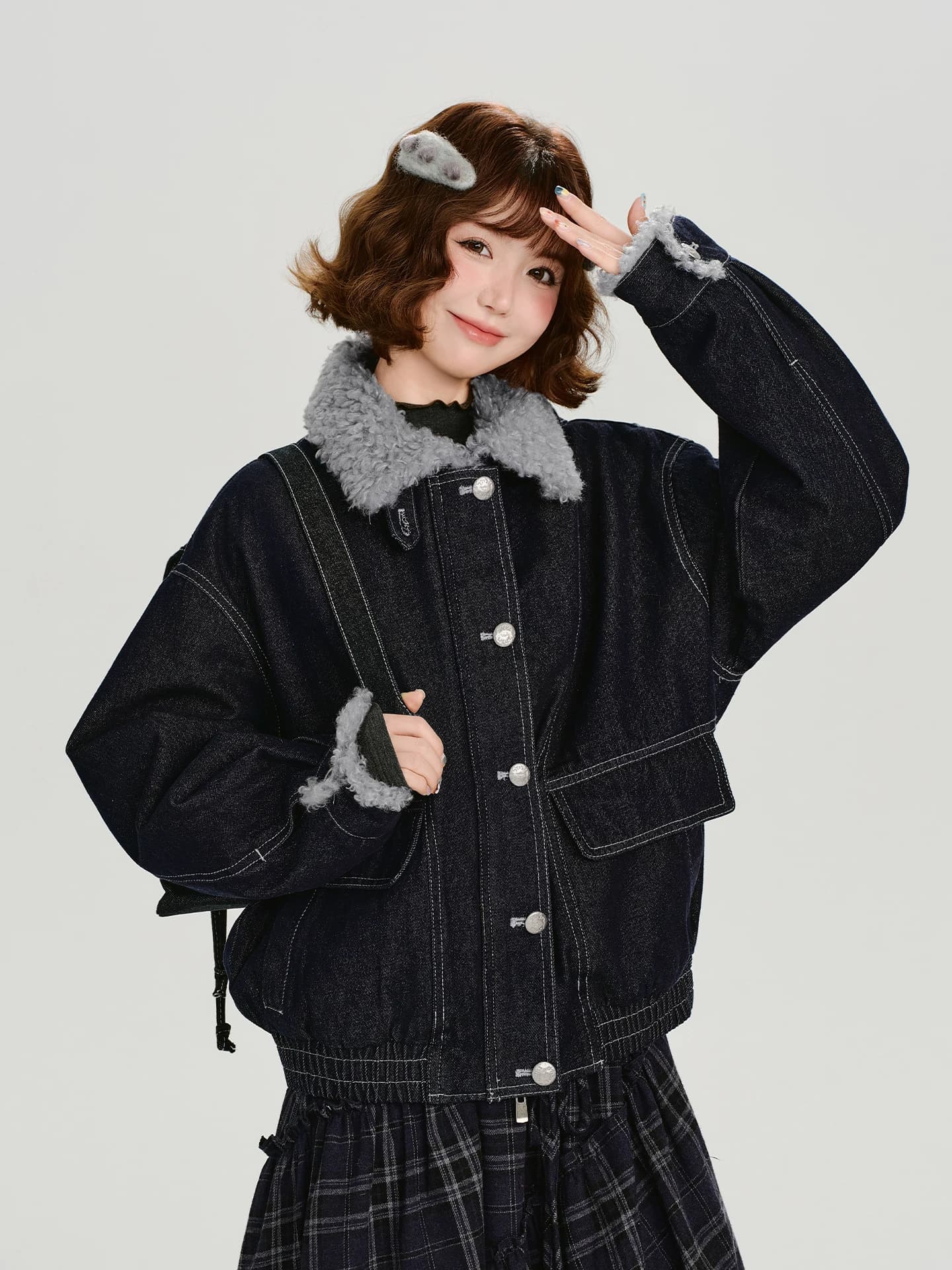 Girlyhalo American Retro Style Women's Denim Jacket Loose Fit Workwear Coat Casual Long Sleeve Cotton Outerwear