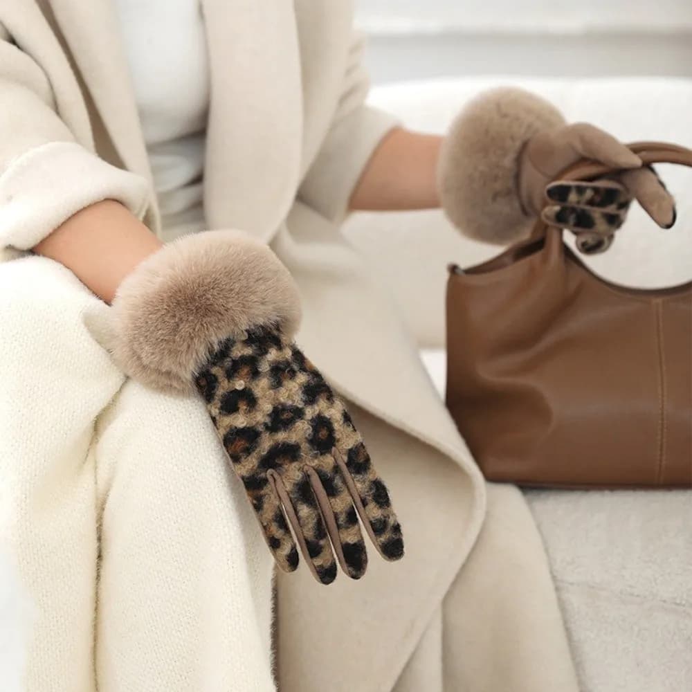 Guanti regalo in velluto con stampa leopardata Guanti spessi invernali in pelle scamosciata antivento Guanti caldi da donna in stile coreano da esterno