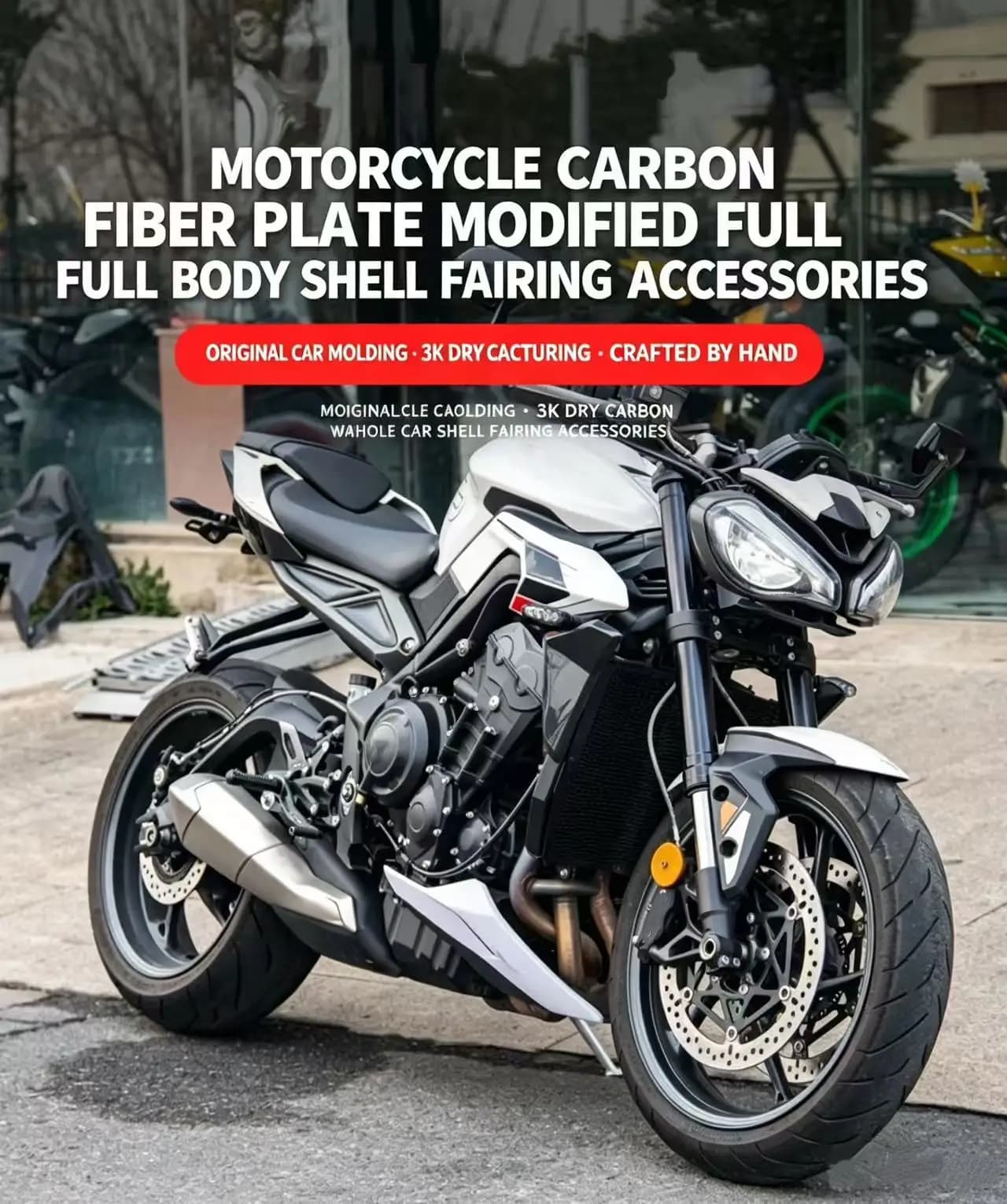 Suitable for the Triumph Street Triple 765RS from 2023 to 2026 carbon fiber diffuser, fuel tank cover, and air intake.