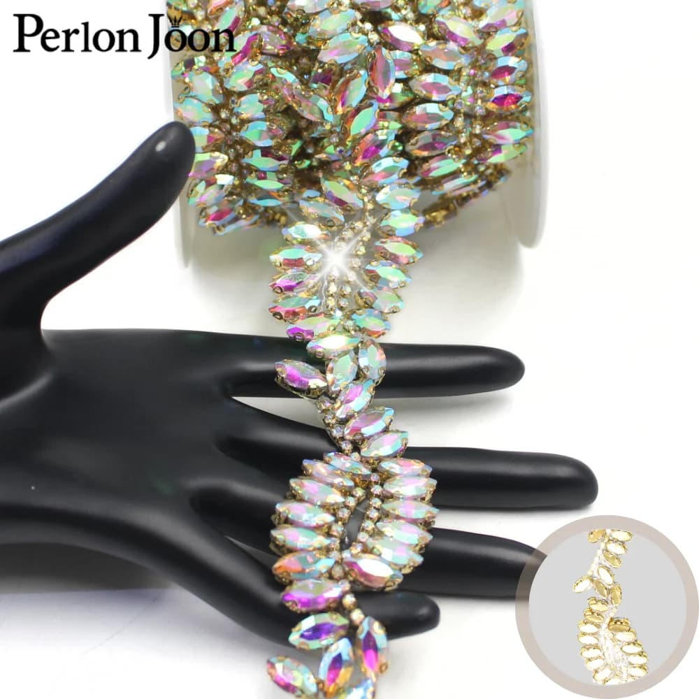 1 metro lucido AB cristallo strass vetro termoadesivo pizzo catena di metallo abito da sposa accessori per capelli borsa decorazione artigianale TR183