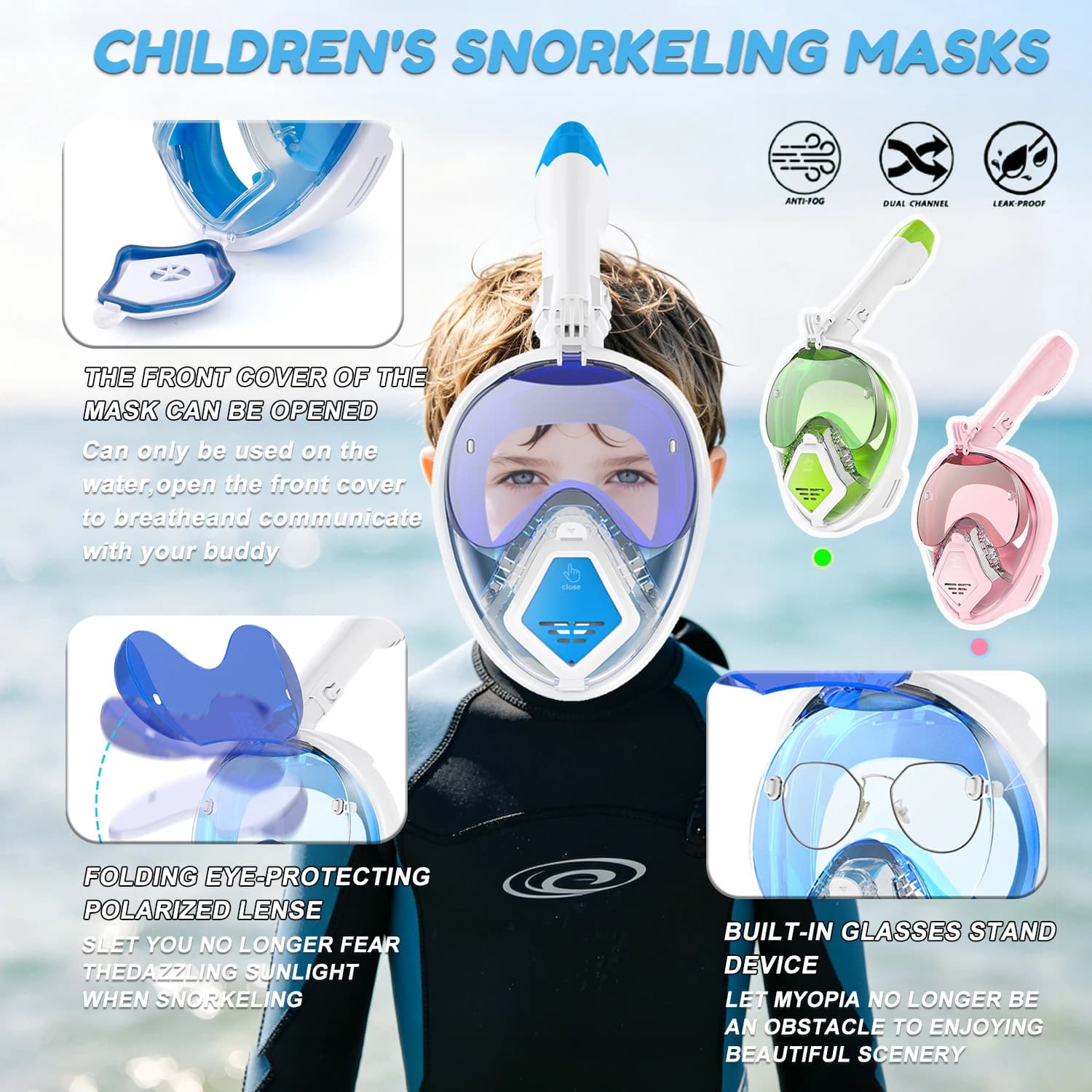 Children's Snorkeling Mask: Flip-up Sun Protection, Compatible with Eyeglasses, Safe and Durable, Liquid Silicone, Swimming