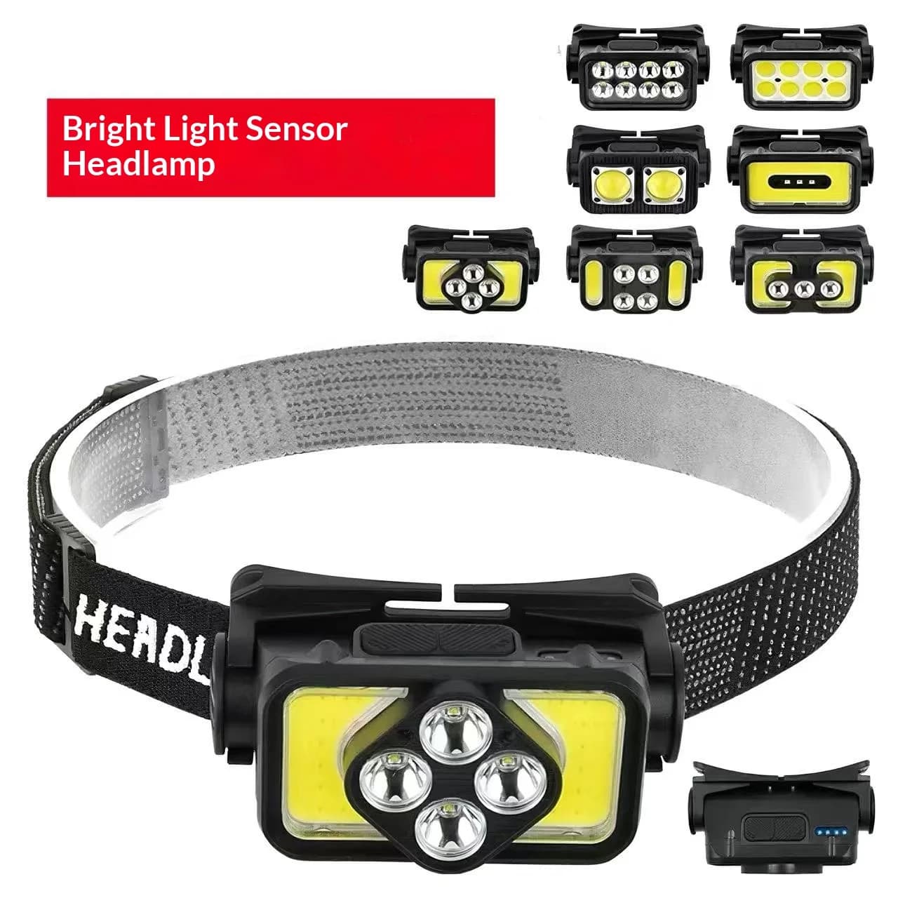 Nuova lampada frontale a LED di tipo C ricaricabile con sensore controllato portatile ad alta luminosità per la pesca notturna e la corsa notturna all'aperto