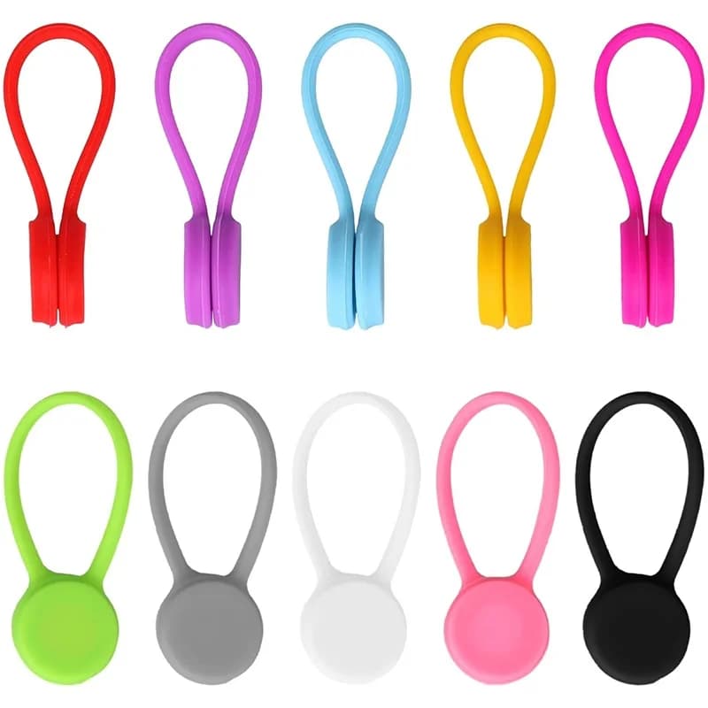 3/10 Pezzi Fascette in Silicone Magnetiche Riutilizzabili per Organizzare Cavi, Clip per Fissaggio e Supporto per Cuffie, Avvolgicavo