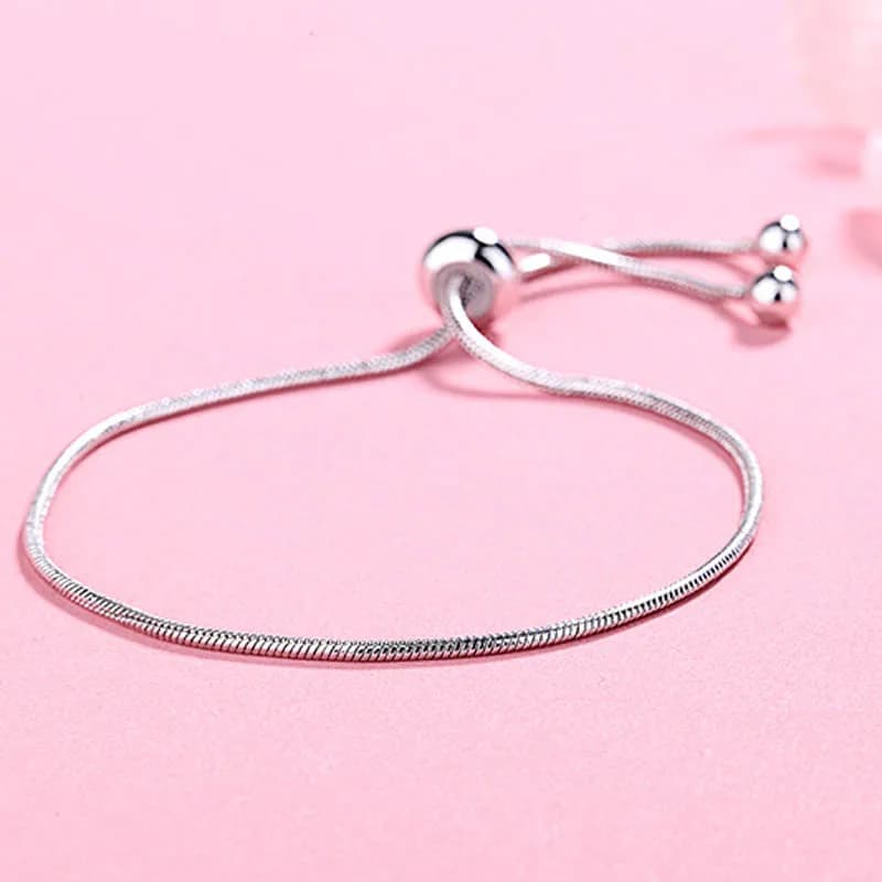 Bracciale da Donna Placcato Argento con Catena a Serpente Scorrevole e Chiusura a Perline, Gioiello alla Moda per Ragazze e Signore, 23cm