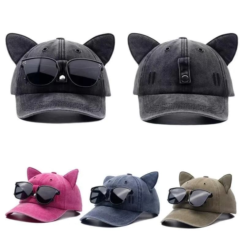 New Cat Ears Sunglasses Baseball Cap Y2K Cotton Washed Pilot Snapback Caps Gorras Women And Men Outdoor Sunshade Sun Hats Unisex