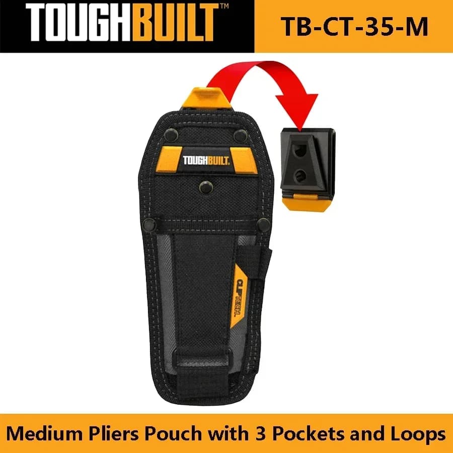 TOUGHBUILT TB-CT-35-M Custodia per pinze media con 3 tasche e passanti Costruzione resistente con borsa porta attrezzi con clip da cintura