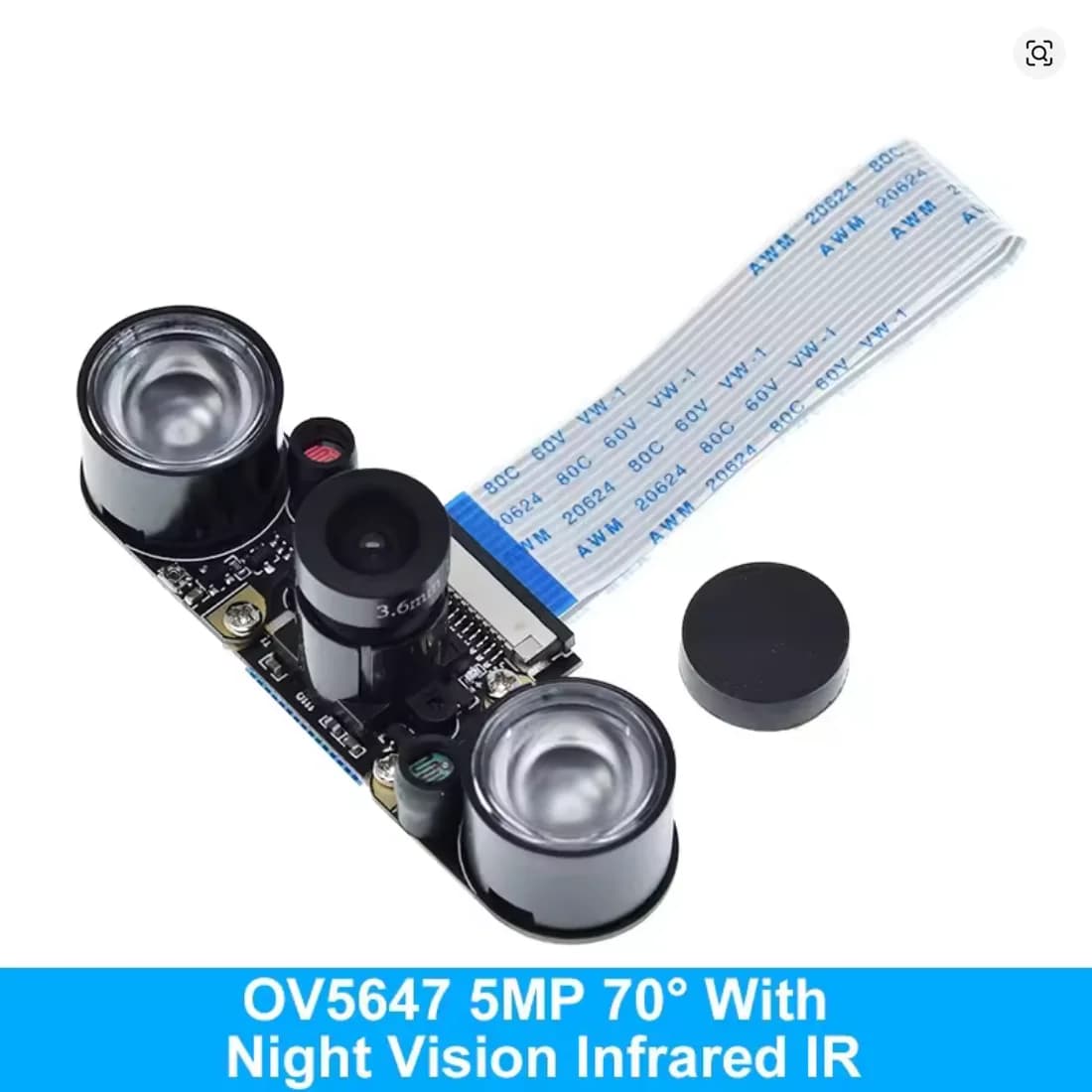 Fotocamera OV5647 5MP con Visione Notturna 70 Gradi 1080P con IR-CUT per Raspberry Pi 4B 3B+ 3B
