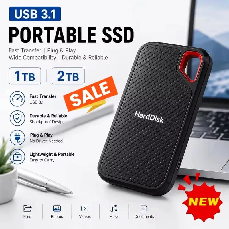 Portable SSD E60 2TB 8TB 16TB 30TB External SSD Hard Drive USB 3.1 Type-C Fast Storage for Laptop/Mac/PC Compact Build