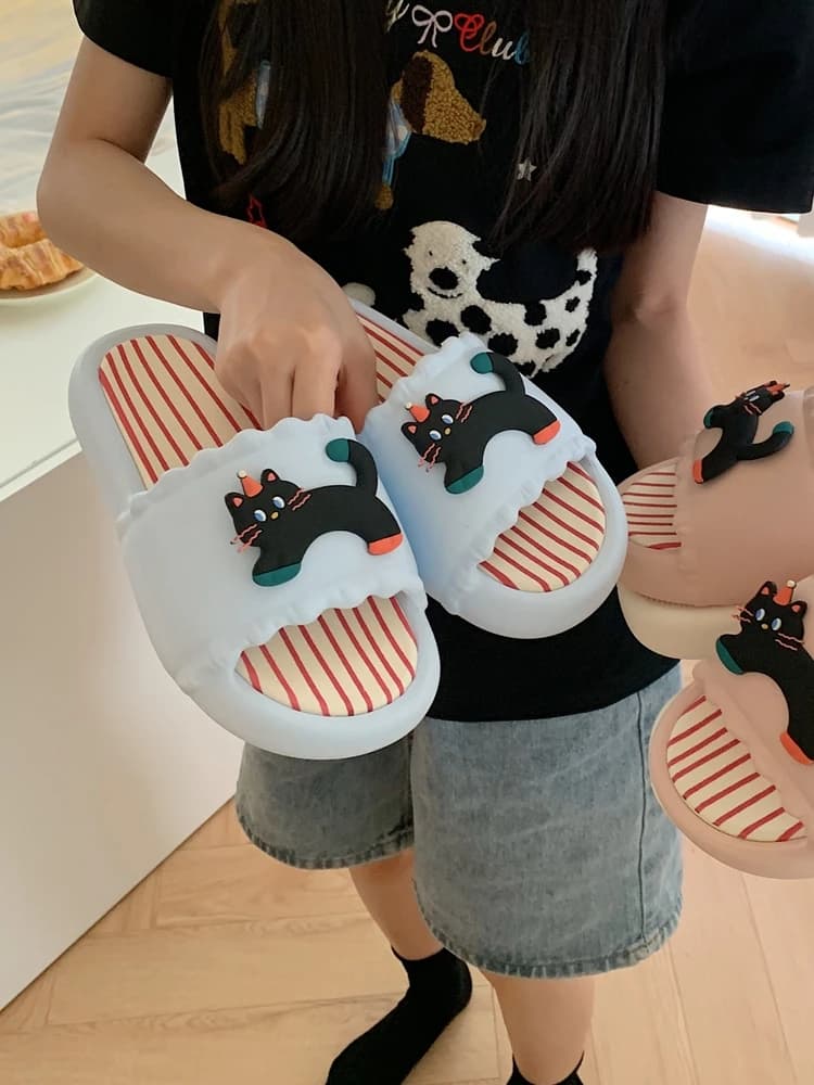 Pattern Slippers Women's Summer Outdoor Fashion Anti-slip Casual Slip-On Sandals round Toe Flat Heel EVA Material