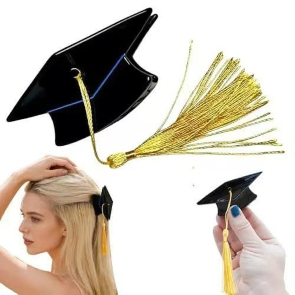 Creative hair clip in the shape of a graduation touch, pretty and portable, woman's, with yellow tassels, hair accessories for graduation and diploma delivery ritual