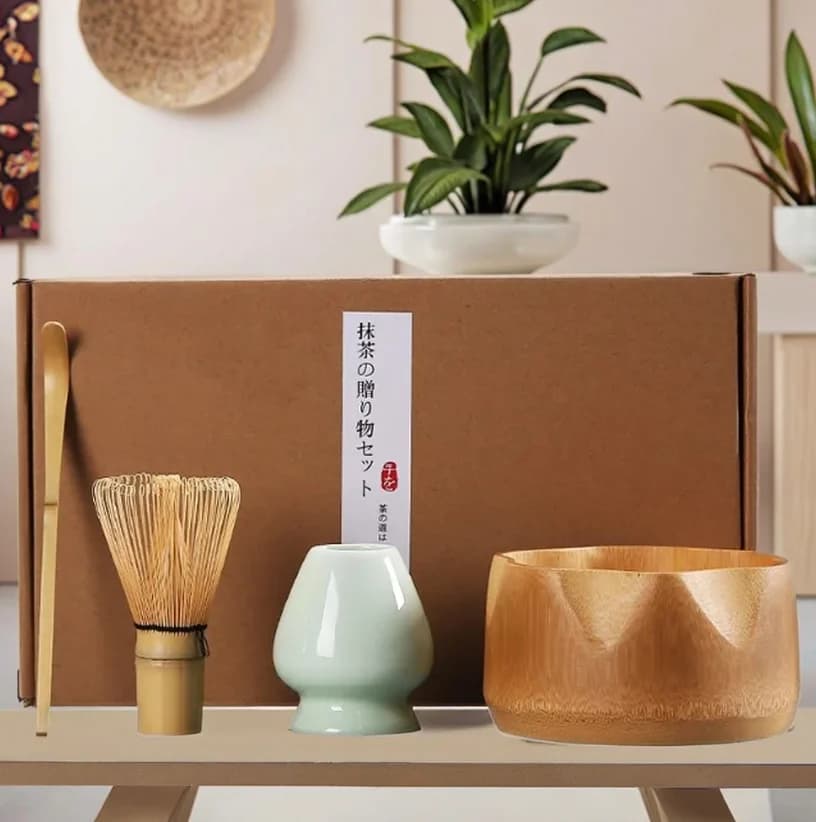 Kit Matcha da 4 pezzi Set di fruste Matcha con ciotola di bambù artigianale Set di fruste a 100 punte Strumenti per la preparazione del tè Matcha in stile giapponese