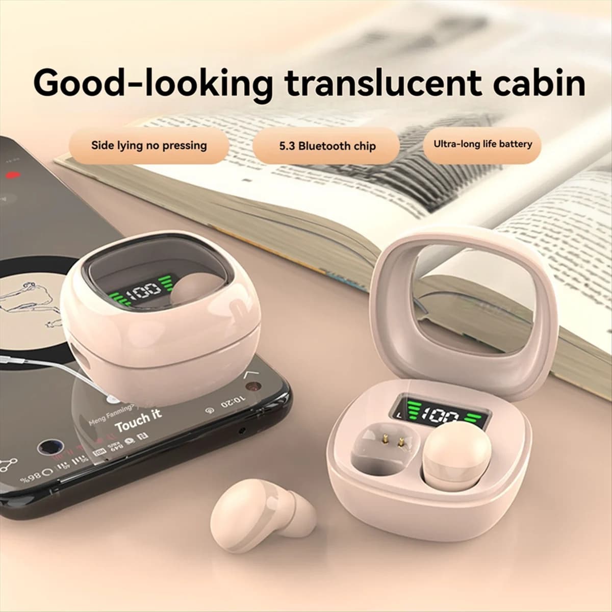 Invisible Bluetooth headphones Wireless headphones Headphones with digital display Mini Side Sleep