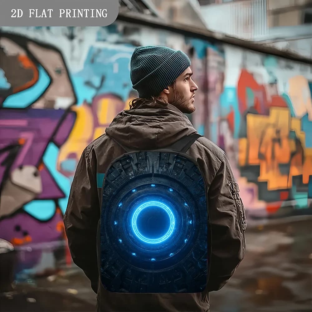 Zaino moderno con luce al neon e bagliore blu - Leggero, adatto per la scuola, i viaggi e come borsa per libri, con cinghie regolabili e chiusura a cerniera