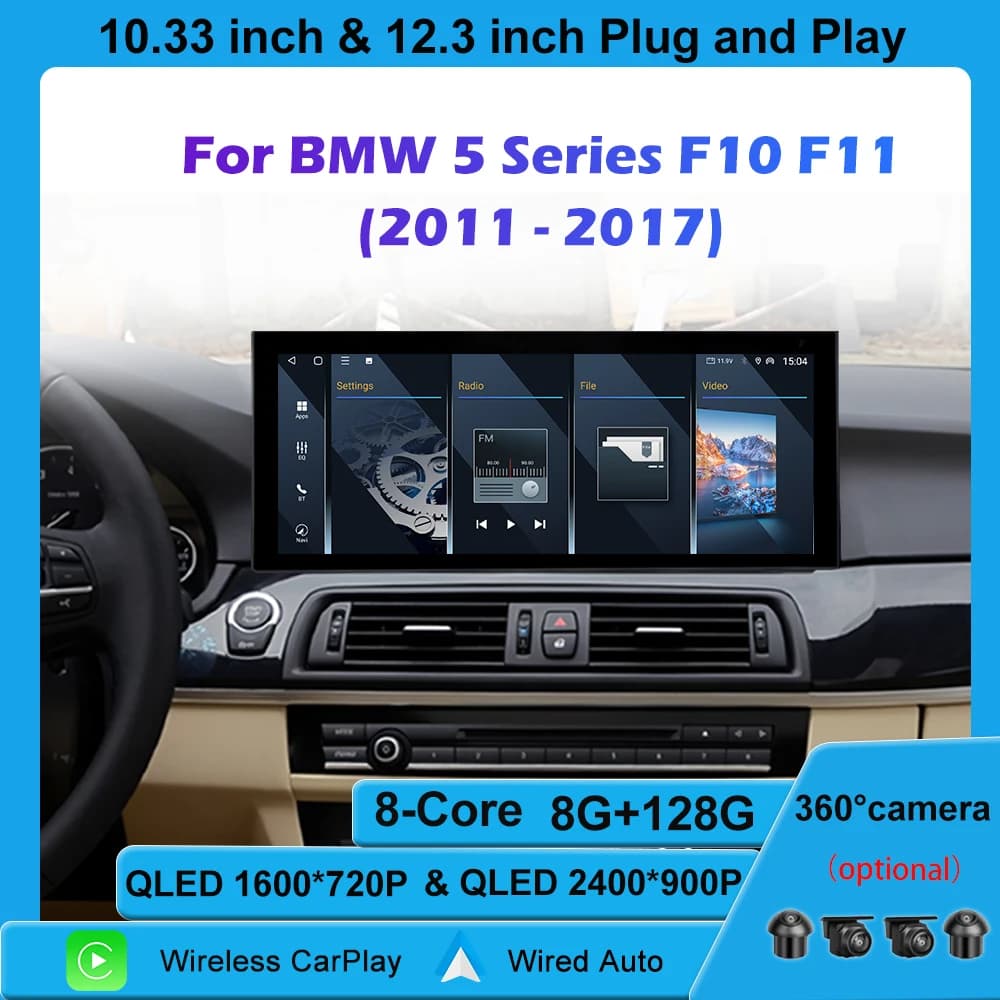 For BMW 5 Series F10 F11 2011-2017 CIC NBT System Wireless CarPlay Car Multimedia Player 4G WiFi DSP Stereo WiFi GPS Android 14