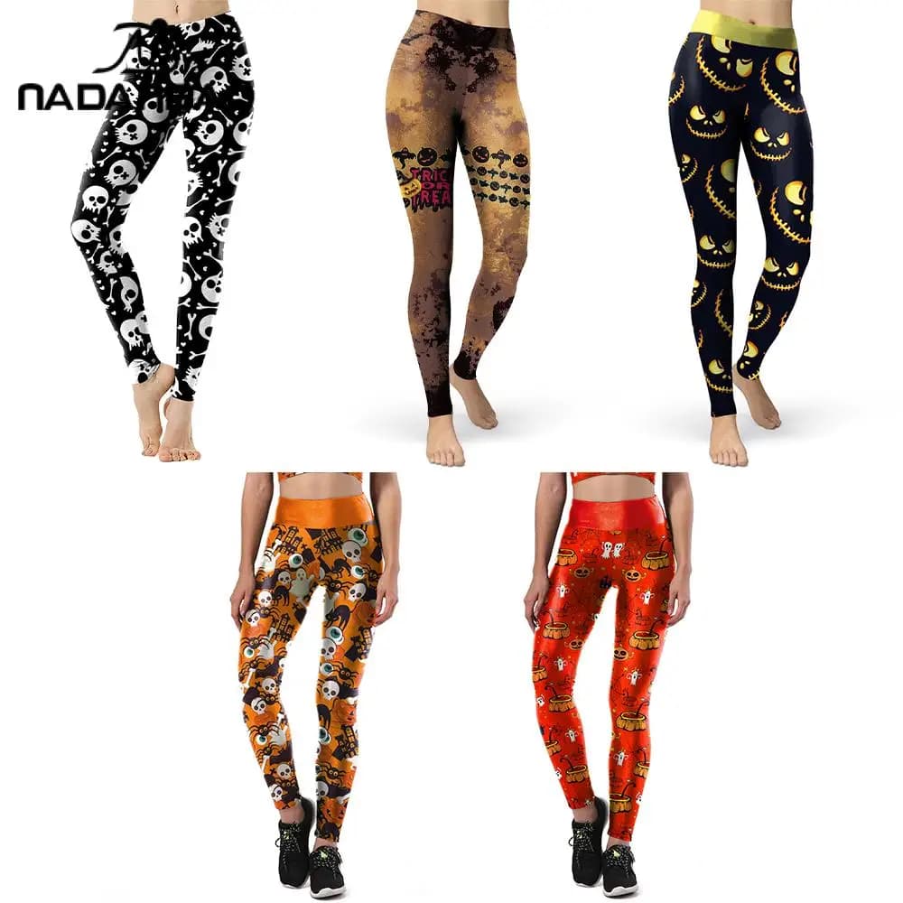 Nadanbao Leggings da donna con stampa Skull Ghost, pantaloni elastici a vita alta, pantaloni sportivi per yoga, fitness, feste di Halloween