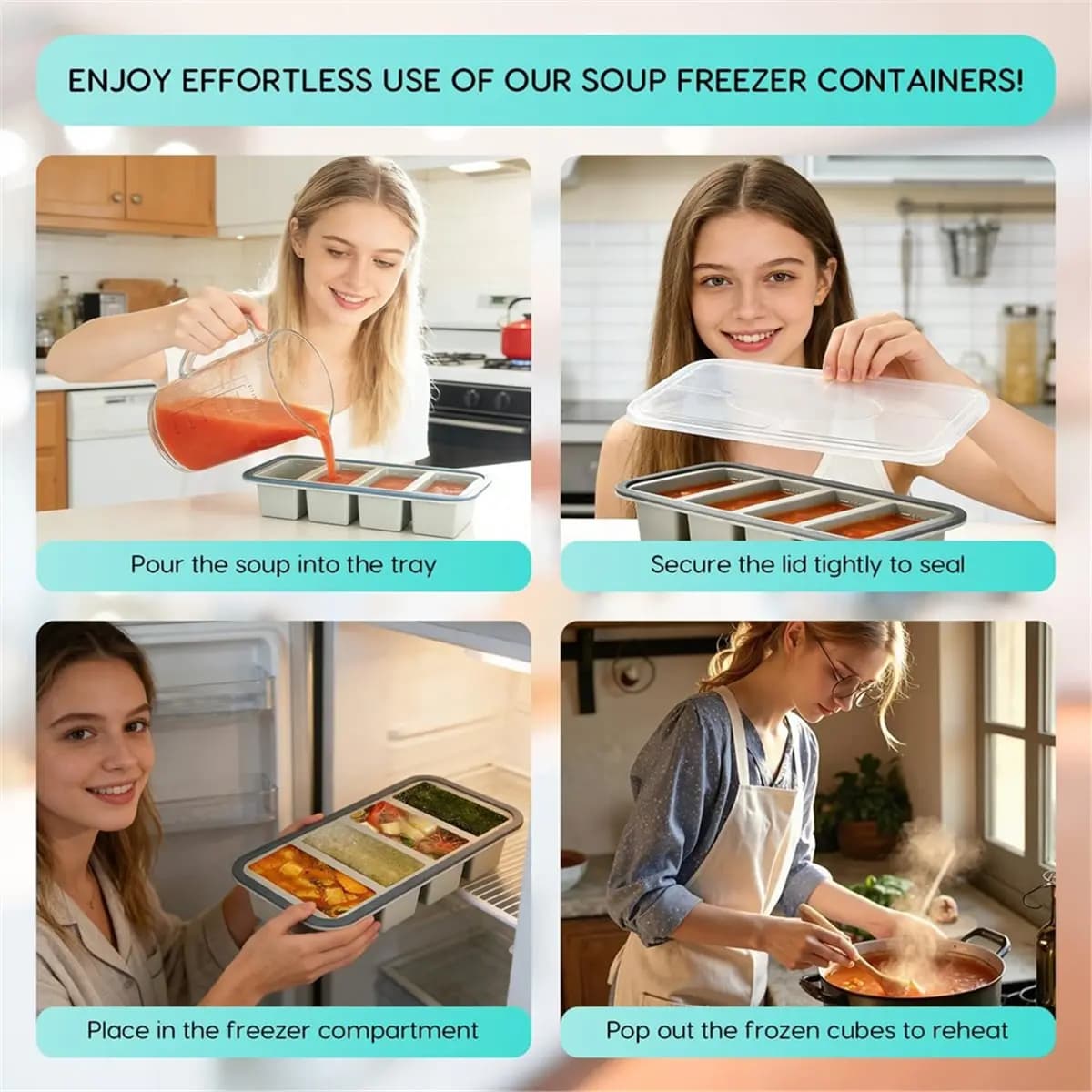 Confezione da 2 Contenitori in Silicone per Congelare Zuppe con Coperchi, Stampi per Congelare Zuppe, Vaschette per Ghiaccio, per Conservare 250ml/125ml di Brodo