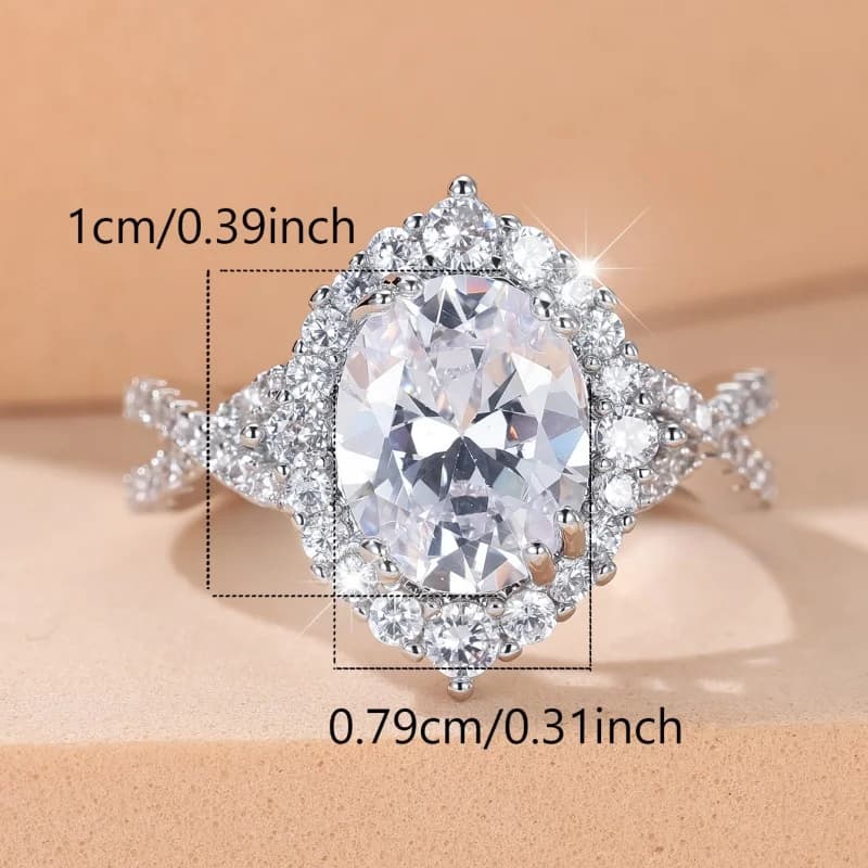 2026 New European and American Style Zircon Ring with High Sparkling Oval Main Stone Design, Light Luxury Engagement Jewelry