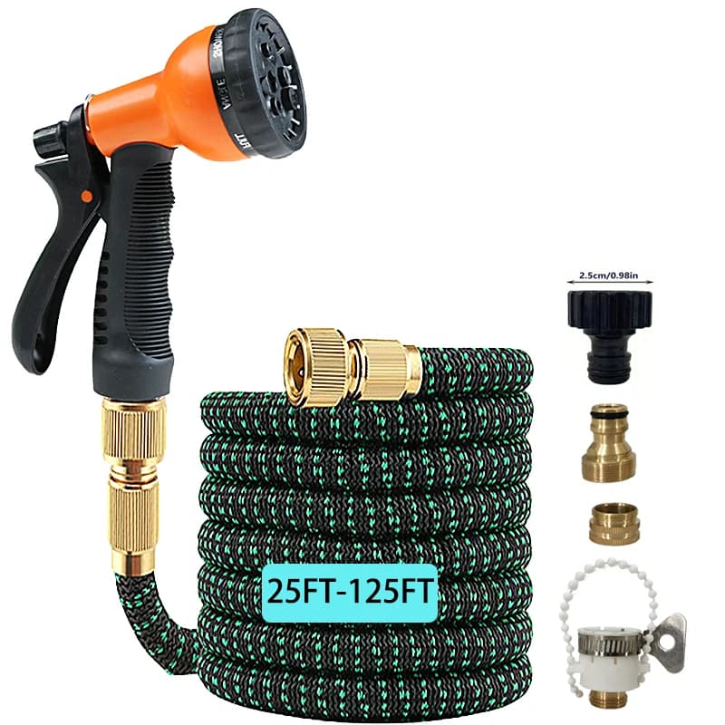Expandable Garden Watering Hose 25ft-25ft 8-Function Adjustable High-Pressure Car Wash Gun Magic Irrigation Hose