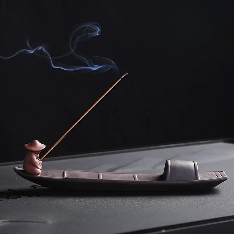 1 porta bastoncini di incenso, meditazione Zen, argilla viola, pescatore, porta bastoncini di incenso per la pesca, decorazioni per la casa (senza incenso)