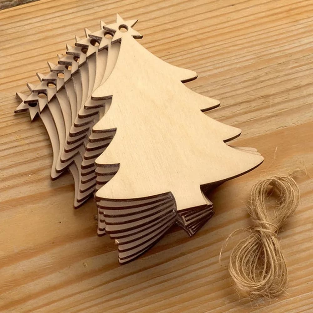 10 pezzi di abbellimenti per alberi in legno grezzi per alberi di Natale in legno con spago per decorazioni natalizie per carte artigianali fai-da-te
