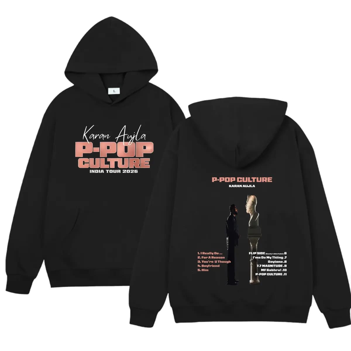 Rapper Karan Aujla 2026 P-POP Culture Tour Hoodie Men Double Sided Print Spring Autumn Hot Sale Punk Sweatshirt Unisex Teenagers