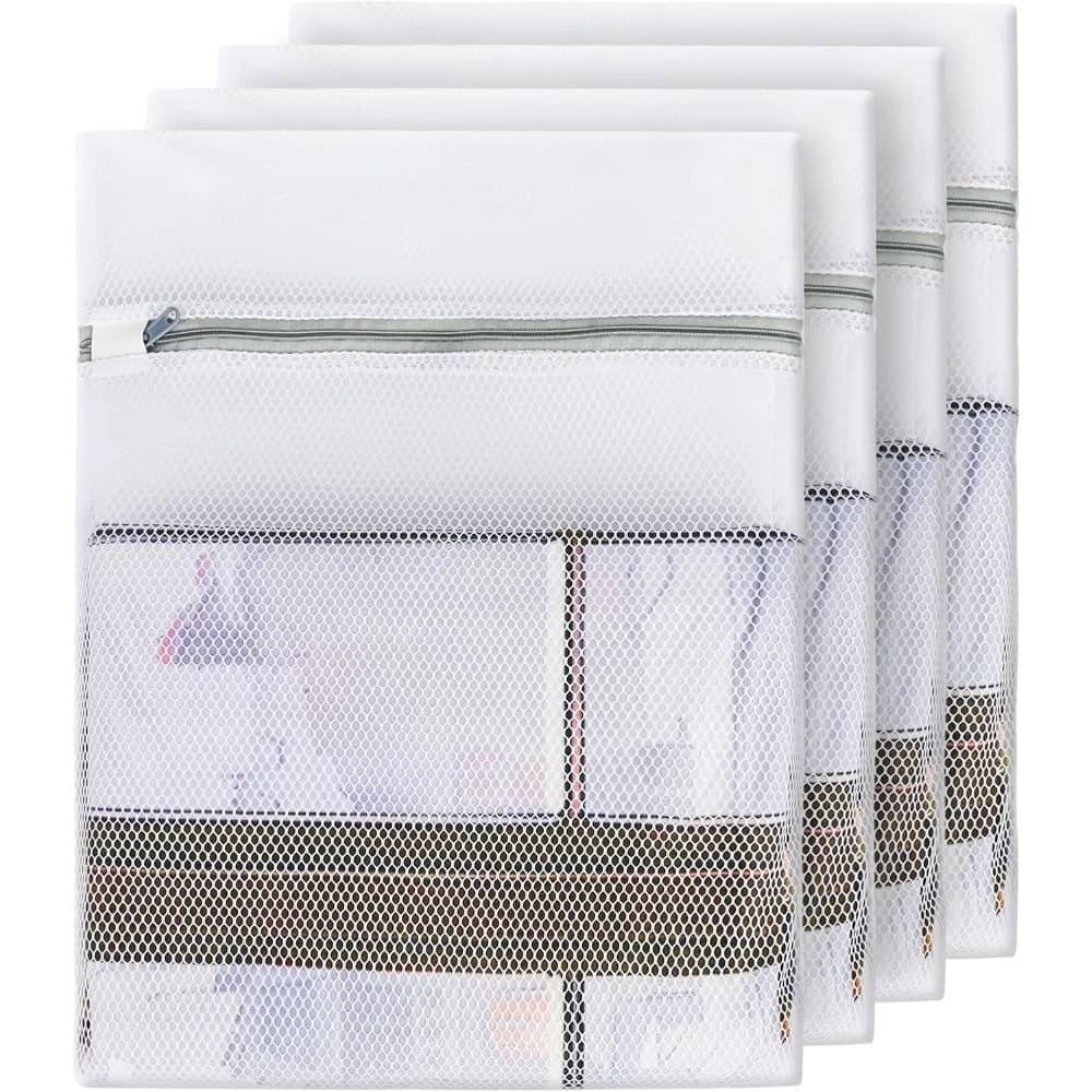 Large Mesh Laundry Bags for Delicates Set of 4 Honeycomb Wash Bags 12x16 Inches White Protective Washing Bags for Machine Wash Lingerie Socks Bras Sweaters Blouses Shoes and Other Delicate Garments Gentle Laundry