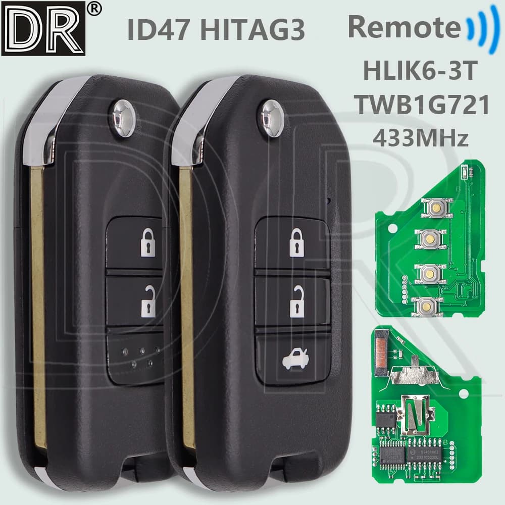 Chiave remota auto pieghevole DR TWB1G721 A AFM HLIK6-3T G ID47 Chip 433MHz per Honda Accord Civic City CRV Vezel HR-V FRV Jazz XR-V