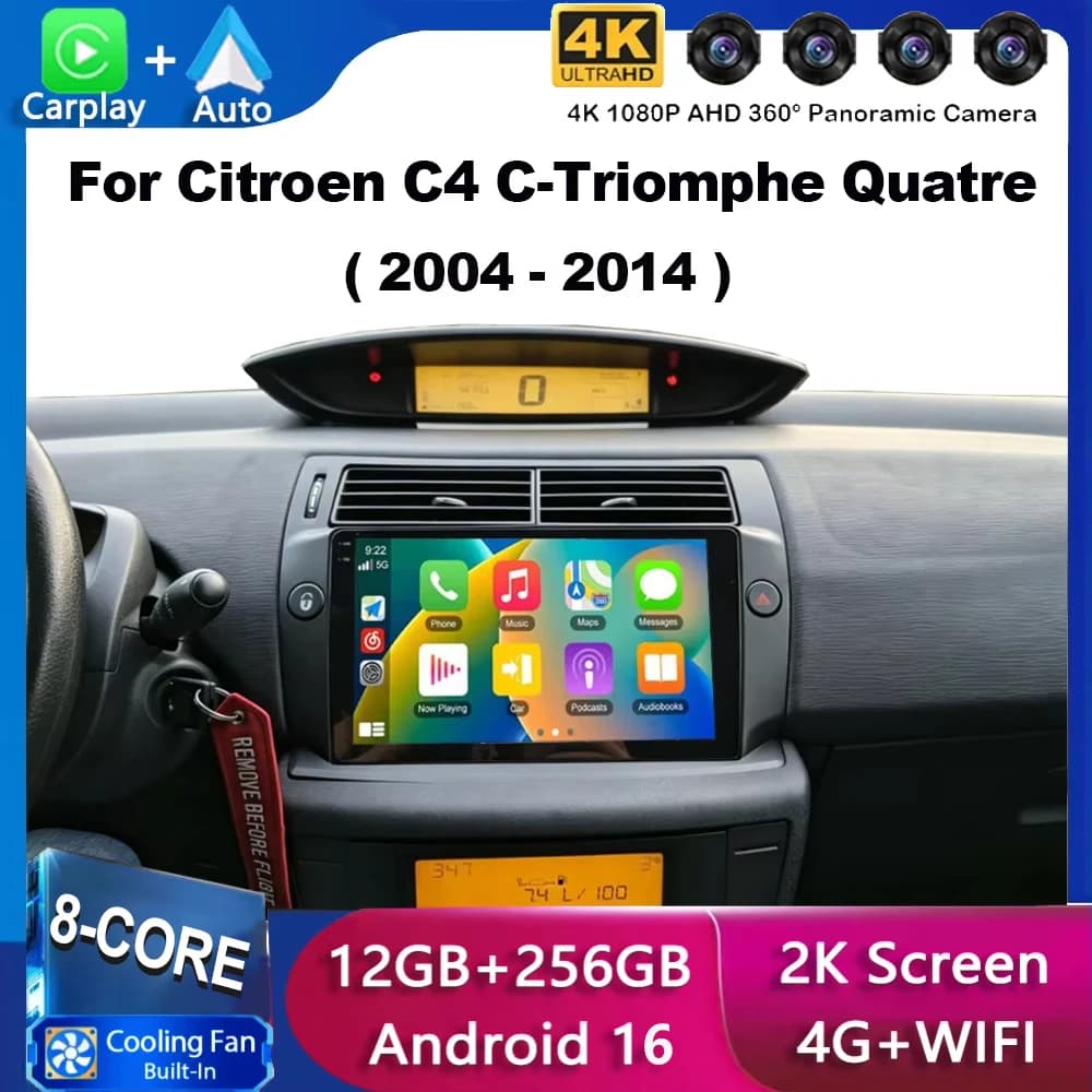 Android 16 Carplay Car Radio For Citroen C4 C-Triomphe Quatre 2004 - 2014 Navigation GPS Multimedia Player Stereo WiFi+4G DSP BT