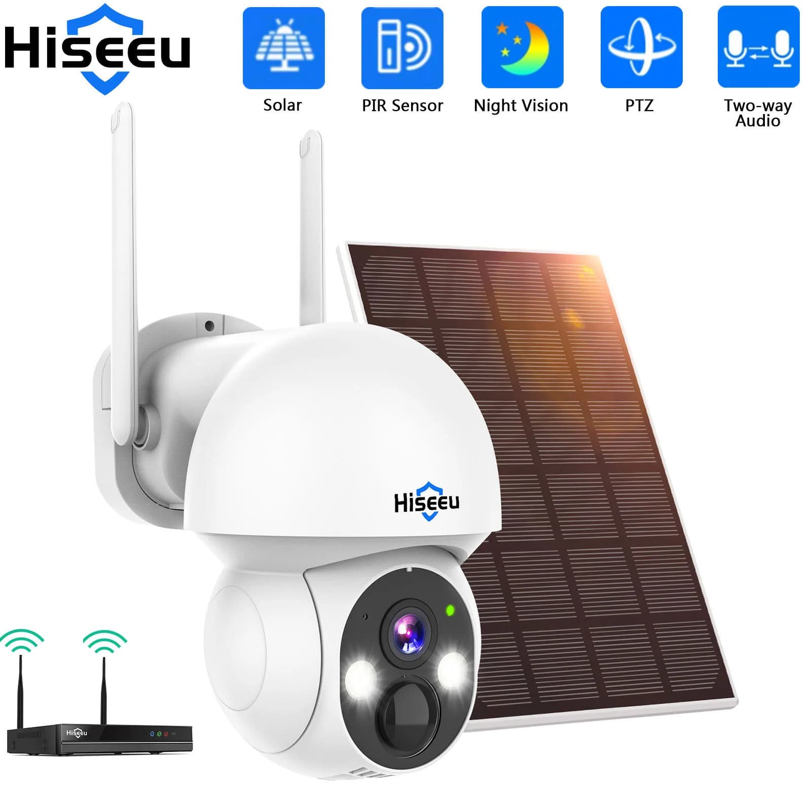 Hiseeu 2K 4MP WIFI PTZ Solar IP camera Human detection Night vision P2P CCTV surveillance camera for Hiseeu wireless CCTV system