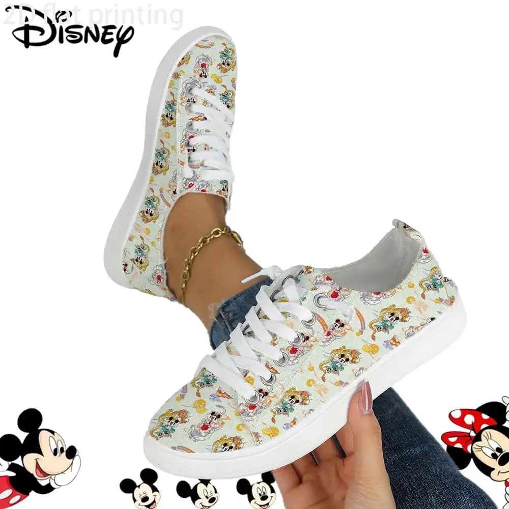 Sneakers stringate da donna Disney con licenza ufficiale con stampa drago di Topolino e Minnie – Scarpe casual comode e festive