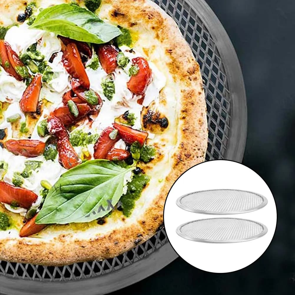 2 piatti infrangibili per pizza, padella antiaderente per microonde, griglia rotonda, utensili da cucina in argento