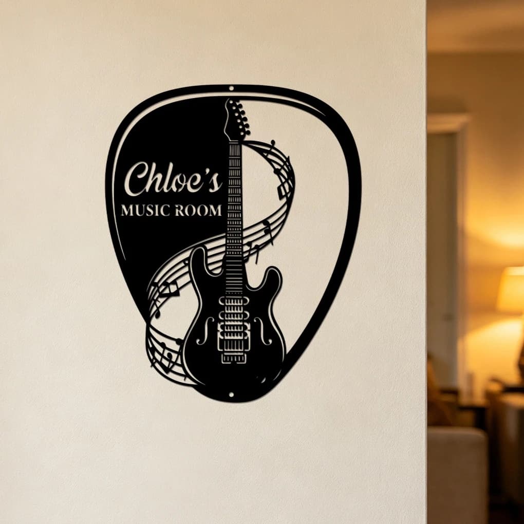 Personalized Guitar Pick Music Metal Wall Decor, Custom Name Fashion Guitar Metal Wall Hanging, Music‑themed Room Home Wall Art