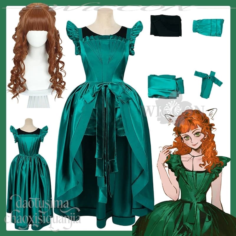 Agnes Cosplay Anime Movie Wed Classico Lolita Ball Dance Uniforme Verde senza maniche Abito lungo in seta Halloween Festa di Natale Cos
